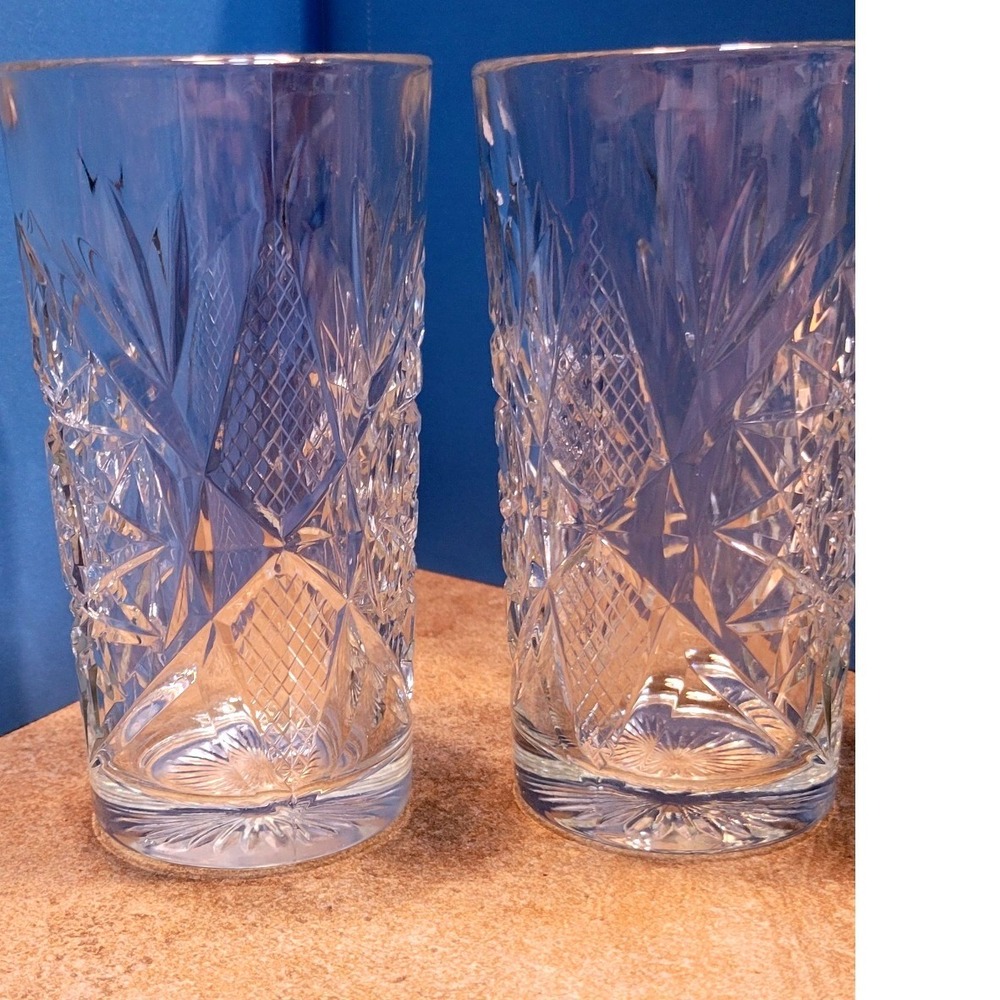 2 Luminarc France Longchamp Crystal Highball Glasses Set of 2 Diamond Cut 6.25in - Picture 4 of 8